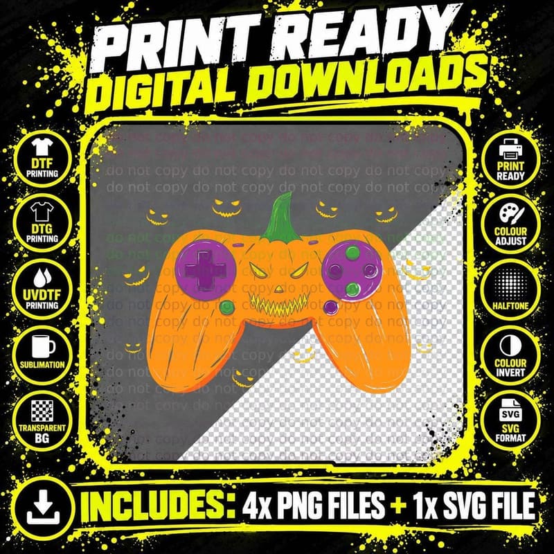 Halloween Gamer Costume Scary Pumpkin Mens Boys Video Png SVG Digital Bundle