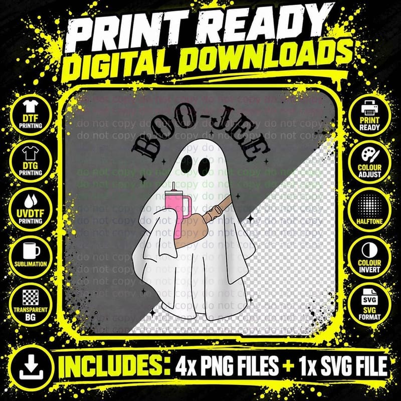 Halloween Ghost Drinking from Water Tumbler Boo-Jee Png SVG Digital Bundle