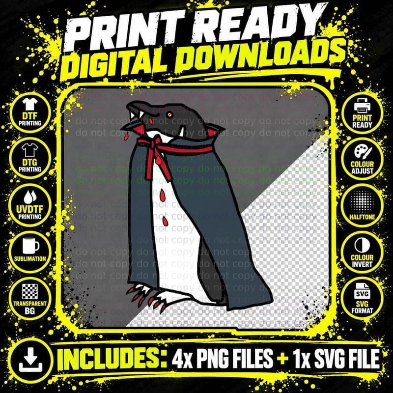 Halloween Horror Vampire Penguin T-Shirt Png SVG Digital Bundle