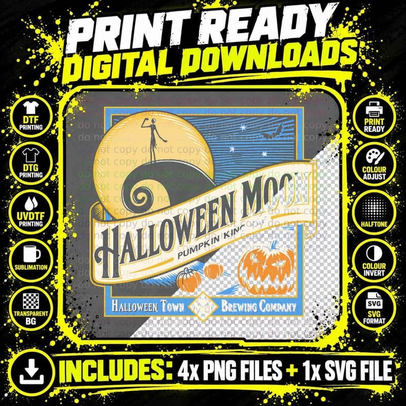 Halloween Moon Crewneck Sweatshirt, Trick or Treat Png SVG Digital Bundle