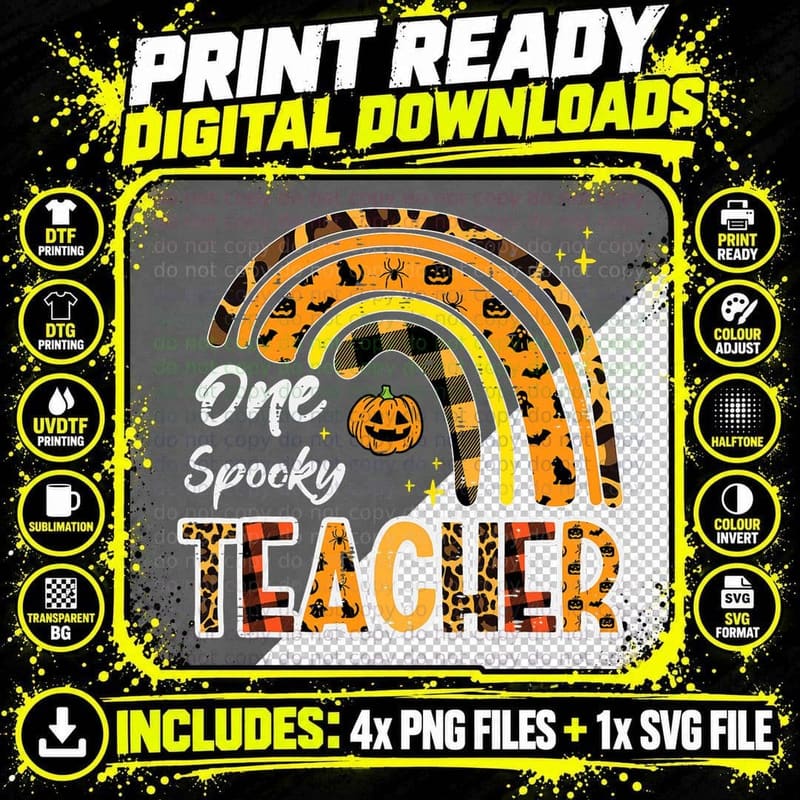 Halloween One Spooky Teacher Rainbow Funny Costume Women Png SVG Digital Bundle