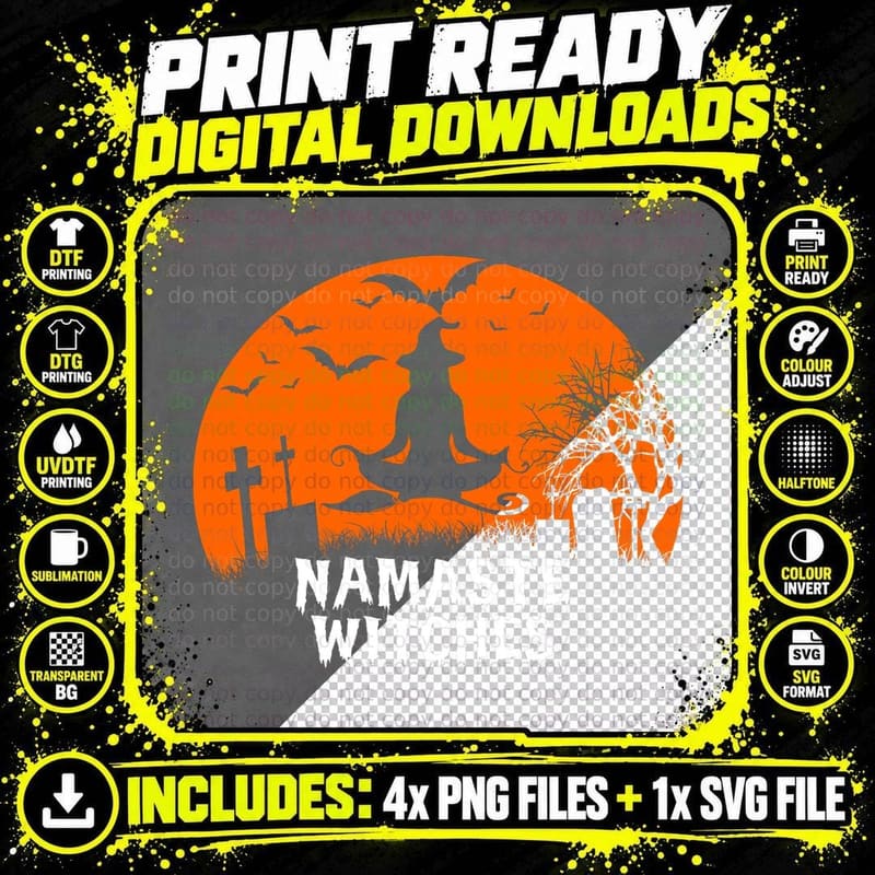 Halloween T Namaste Witches Halloween Yoga for Women Png SVG Digital Bundle
