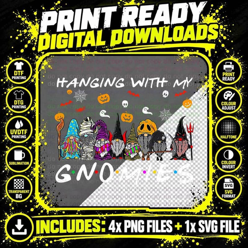 Hanging with Gnomies Pumpkin Witch Halloween Costume Png SVG Digital Bundle