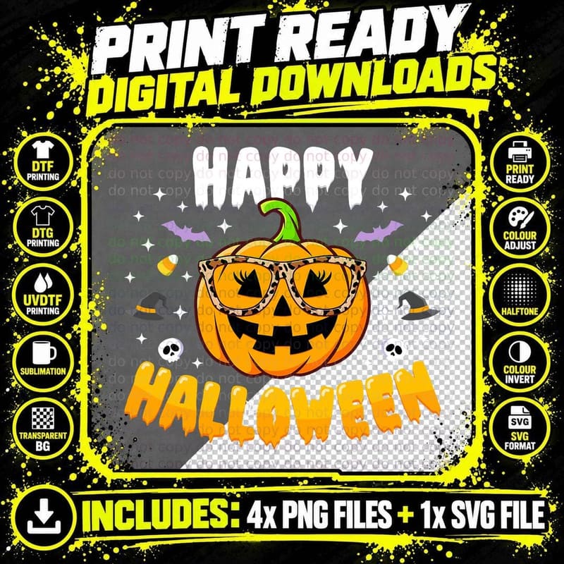 Happy Halloween Jack O Lantern Pumpkin Glasses Women Png SVG Digital Bundle