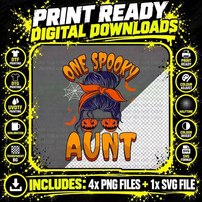 Happy Halloween One Spooky Aunt T-Shirt Png SVG Digital Bundle