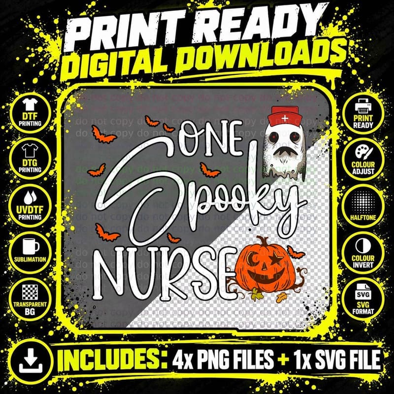 Happy Halloween One Spooky Nurse T-Shirt Png SVG Digital Bundle
