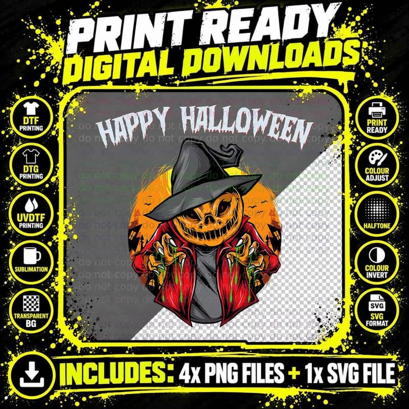 Happy Halloween Pumpkin Scarecrow T-Shirt Png SVG Digital Bundle