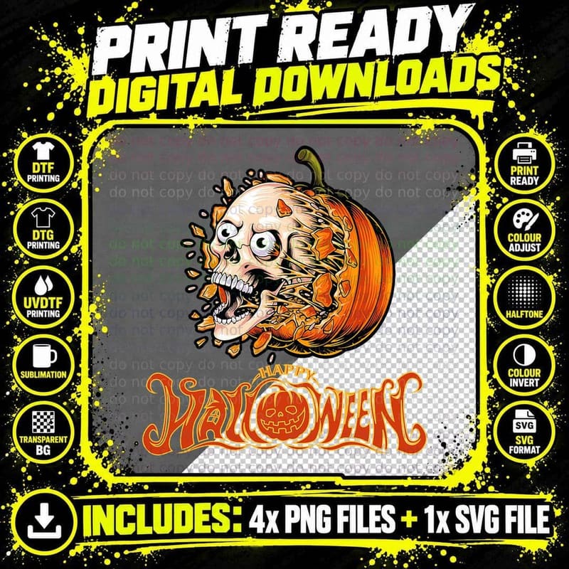 Happy Halloween Pumpkin and a Skull T-Shirt Png SVG Digital Bundle
