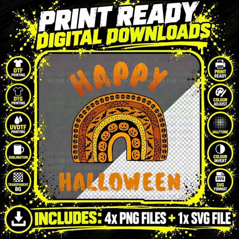 Happy Halloween with Cute Rainbow for Teachers and Kids Png SVG Digital Bundle