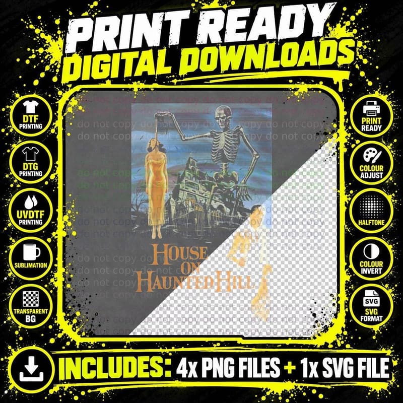 House on Haunted Hill, from a 1959 Campy Horror Movie Png SVG Digital Bundle