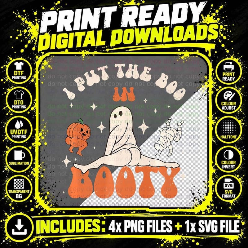 I Put the Boo in Booty Boo-Jee Funny Ghosts Spooky Png SVG Digital Bundle