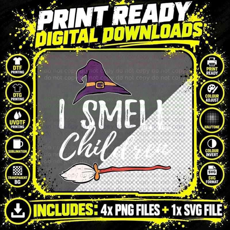 I Smell Children Broom Wife Witch Hat Funny T-Shirt Png SVG Digital Bundle