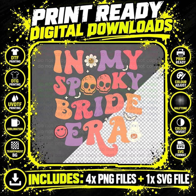 In My Spooky Bride Era Groovy Halloween Wedding Png SVG Digital Bundle