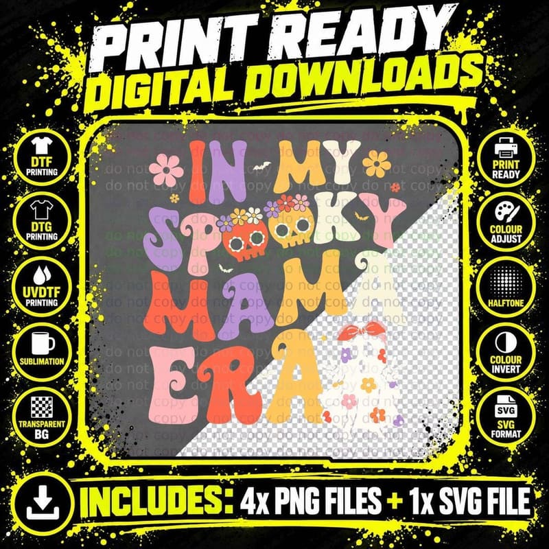 In My Spooky Mama Era Groovy Ghost Halloween Mom T-Shirt Png SVG Digital Bundle