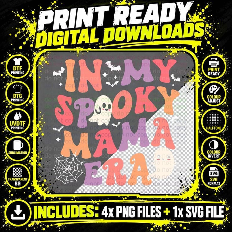 In My Spooky Mama Era Halloween Groovy Witchy Spooky Mom Png SVG Digital Bundle