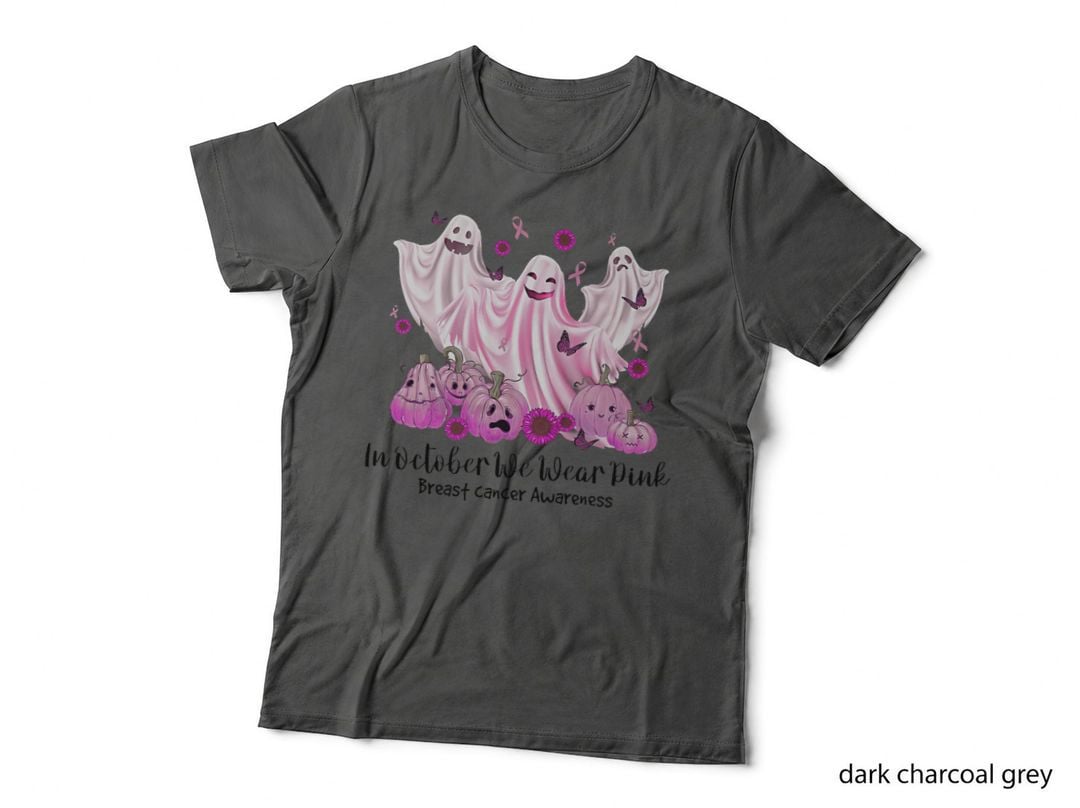 In October We Wear Pink Ghost Pumpkin Breast Cancer T-Shirt