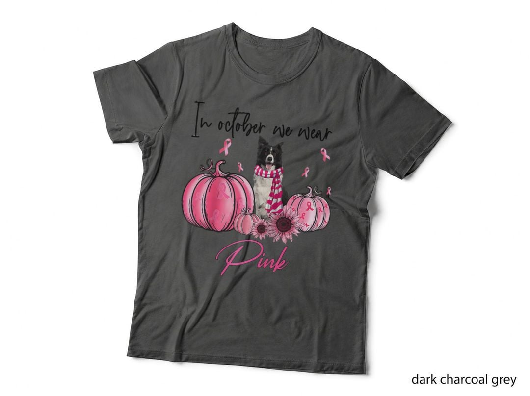In October We Wear Pink Pumpkin Border Collie Pink, Halloween T-Shirt