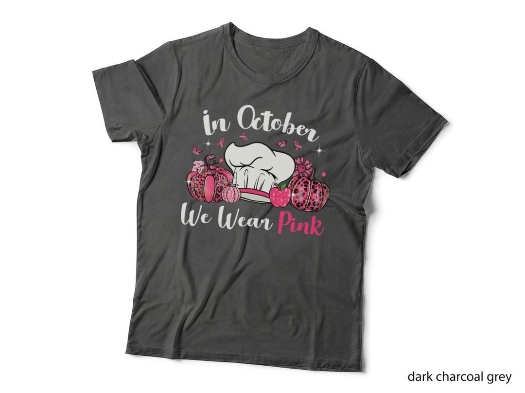 In October We Wear Pink Pumpkin Breast Cancer Lunch Lady T-Shirt