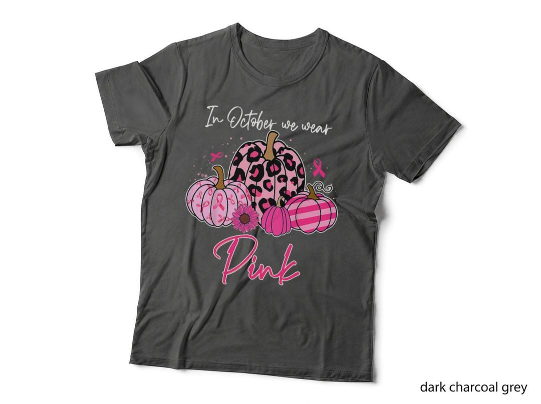In October We Wear Pink Pumpkins Breast Cancer Halloween T-Shirt