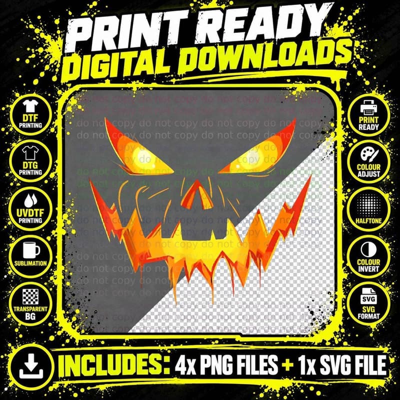 Jack O Lantern Face Pumpkin Scary Halloween Costume Png SVG Digital Bundle