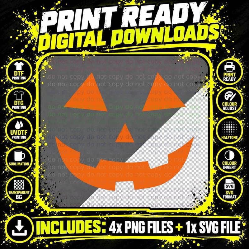 Jack O Lantern Pumpkin Face Easy Halloween Costume Png SVG Digital Bundle