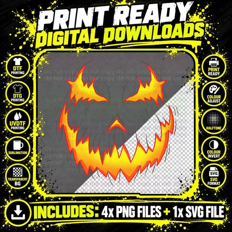 Jack O' Lantern Carved Pumpkin Face Halloween Costume Png SVG Digital Bundle
