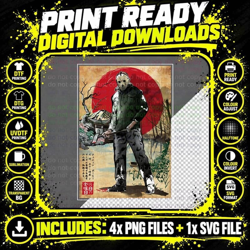 Jason in Japan Woodblock T-Shirt Png SVG Digital Bundle