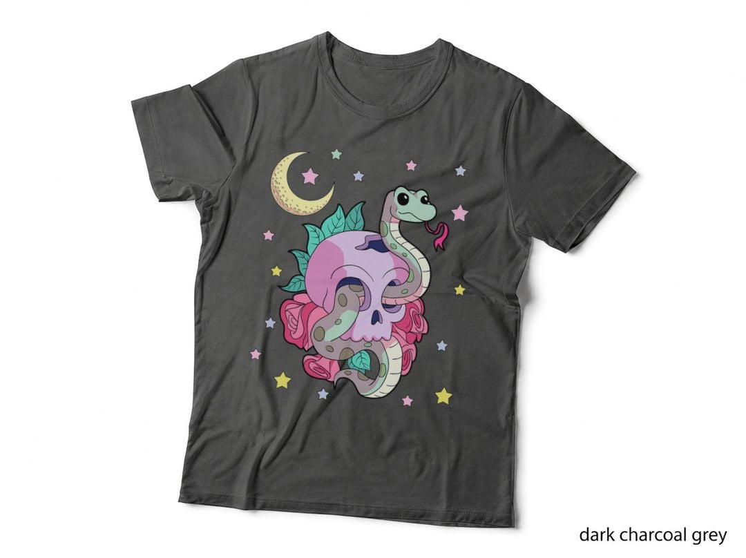 Kawaii Pastel Goth Witchy Skull with Cute Creepy Snake T-Shirt