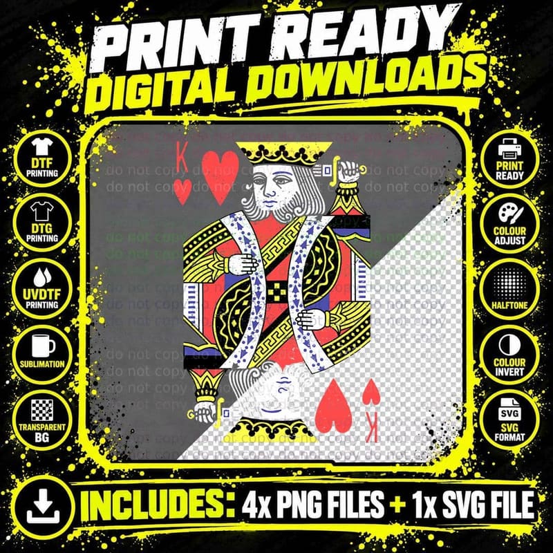King of Hearts Playing Card Halloween Costume Valentines Png SVG Digital Bundle