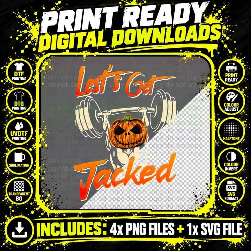 Let's Get Jacked Funny Halloween Gym Png SVG Digital Bundle