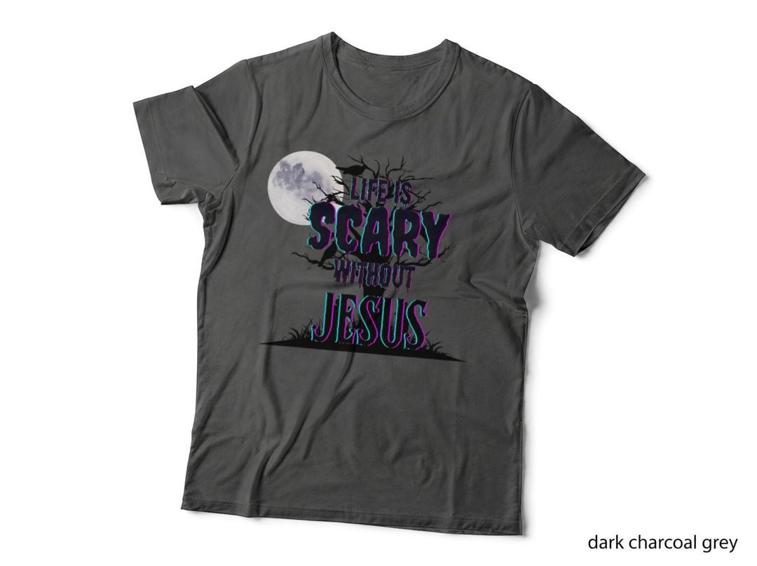 Life Is Scary Without Jesus Christian Cross Moon Halloween T-Shirt