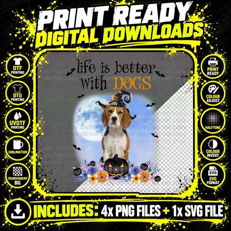 Life Is So Much Better With Dogs Beagle Pumpkin Png SVG Digital Bundle