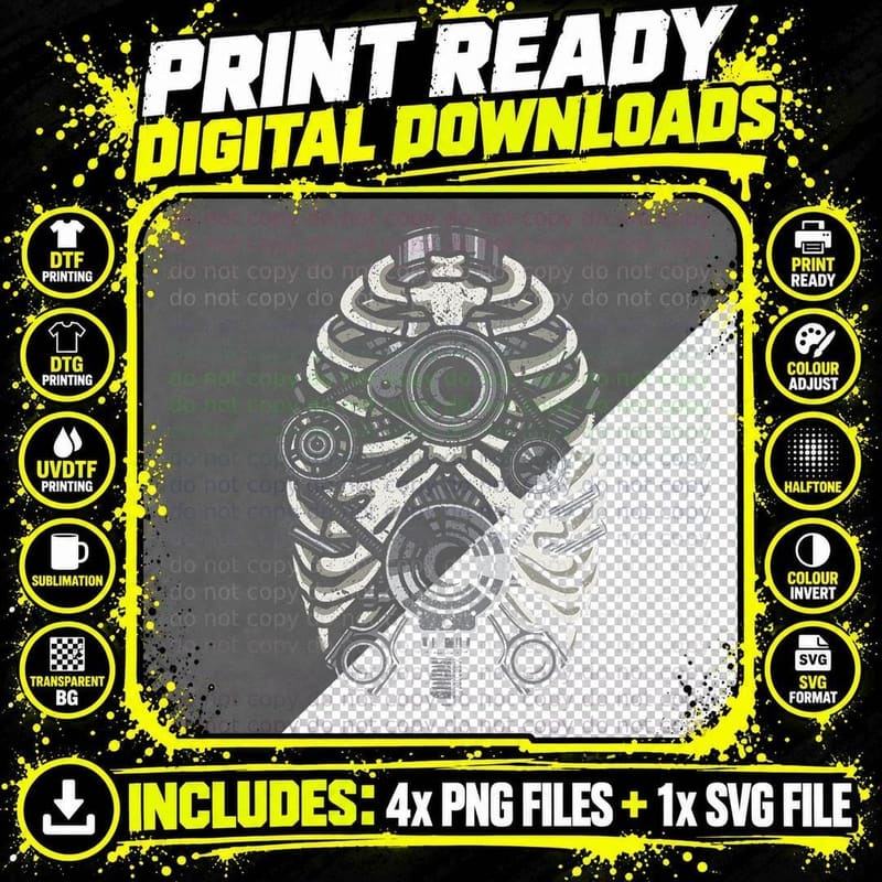 Machine Repair Mechanic Engineer Skeleton Rib Cage Png SVG Digital Bundle