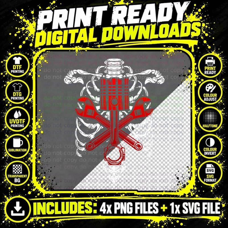 Mechanic Car Engineer Skeleton Mechanics Engineering Png SVG Digital Bundle