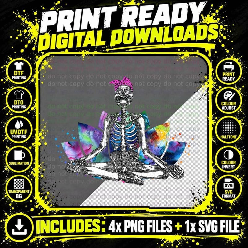 Meditating Skeleton Yoga Halloween Costume Yoya Lovers Png SVG Digital Bundle