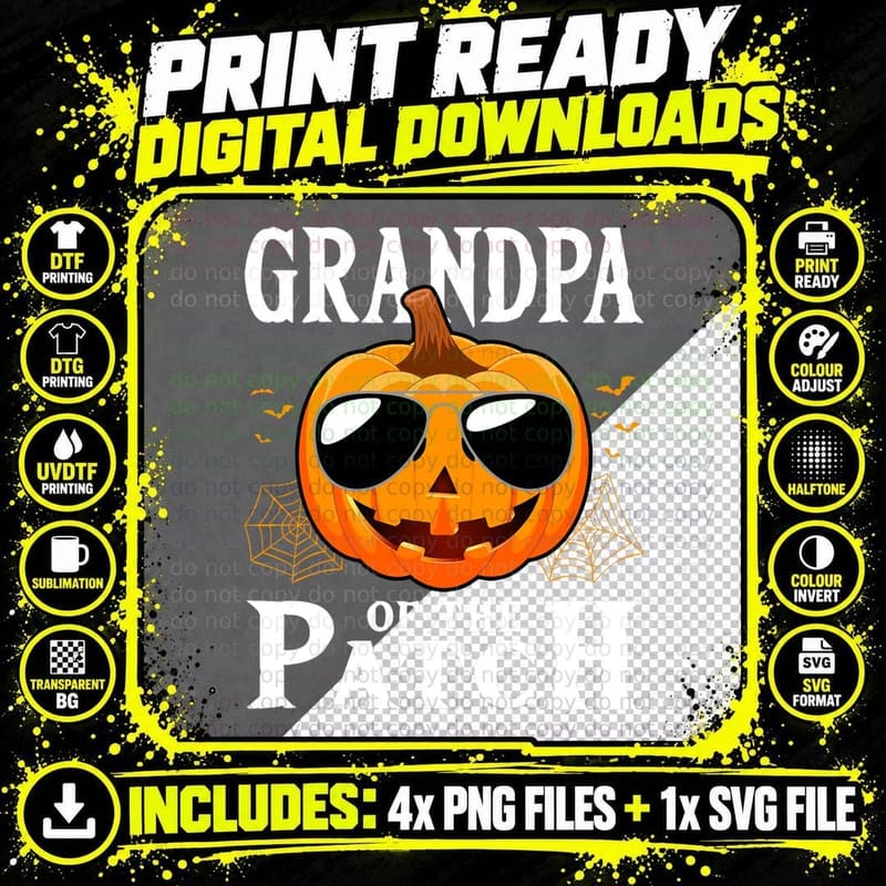 Mens Pumpkin Grandpa of the Patch Family Halloween Png SVG Digital Bundle