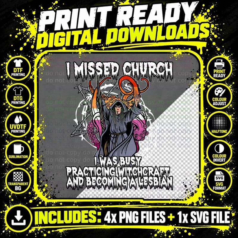 Missed Church Practice Witchcraft Lesbian Gothic Witch Png SVG Digital Bundle