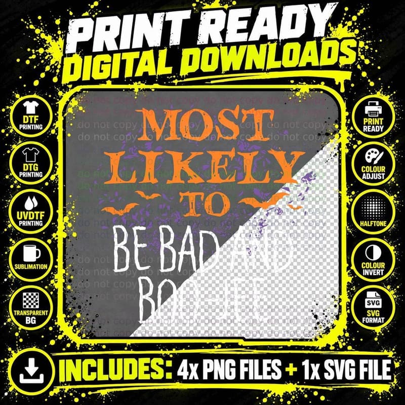 Most Likely to Halloween Be Bad and Boo-Jee Matching Png SVG Digital Bundle