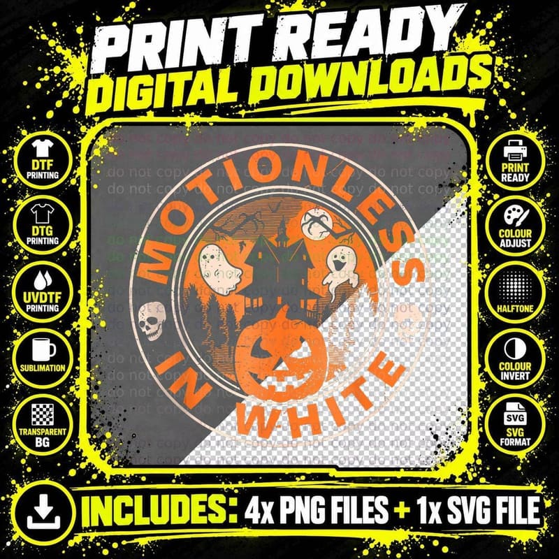 Motionlesses in White Halloween Pumpkin Scary Funny Png SVG Digital Bundle