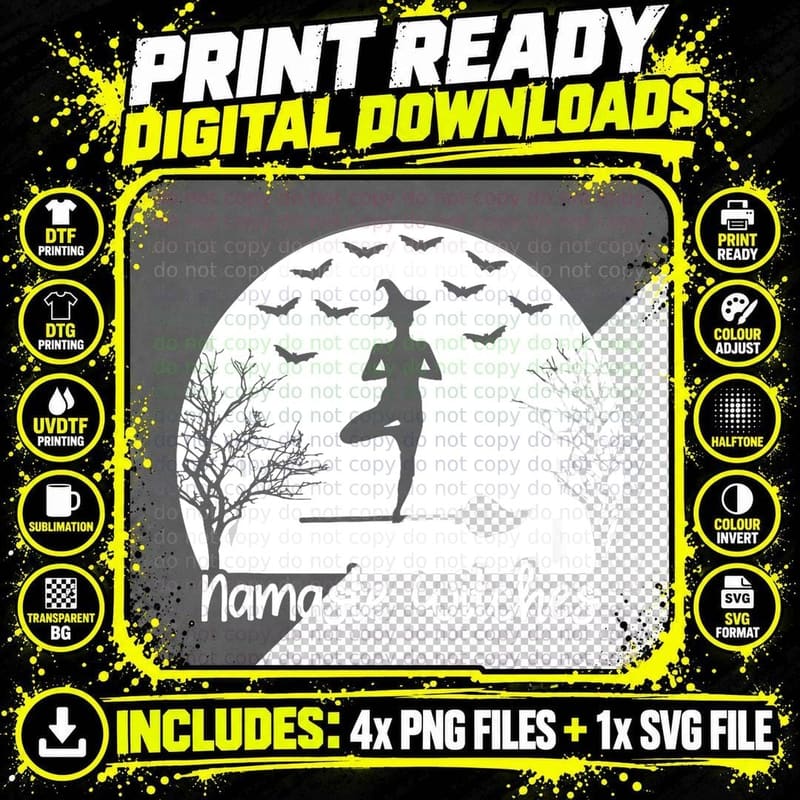 Namaste Witches Halloween Yoga Funny Witch Workout Png SVG Digital Bundle