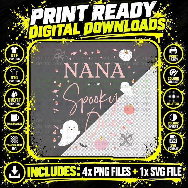Nana of the Spooky One Girl First Birthday Pink Png SVG Digital Bundle