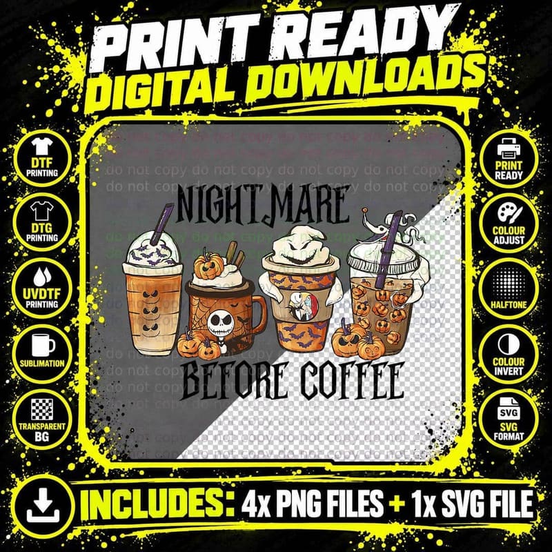 Nightmare Before Coffee Pumpkin Spice Halloween Costume Png SVG Digital Bundle