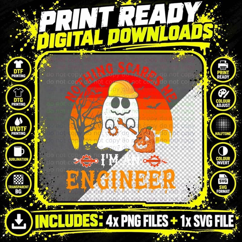 Nothing Scares Me I'm an Engineer Scary Ghost Boo Png SVG Digital Bundle