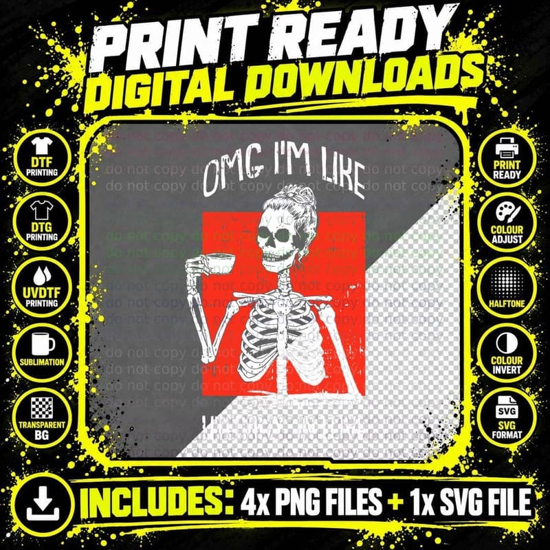 Omg I'm Like Literally in Love Valentines Day Skeleton Png SVG Digital Bundle