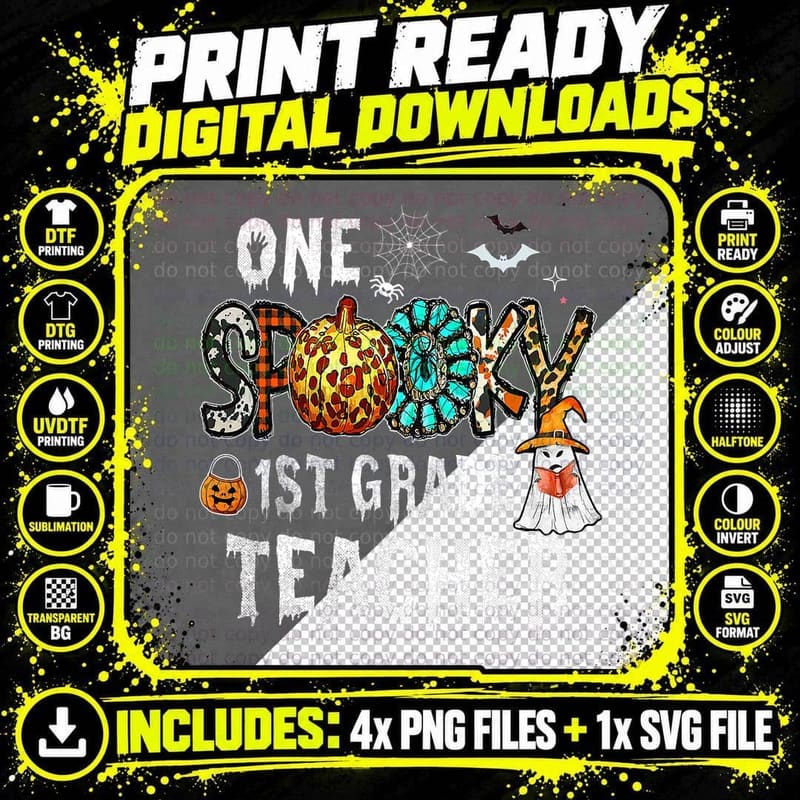 One Spooky 1st First Grade Teacher Witch Pumpkin Png SVG Digital Bundle
