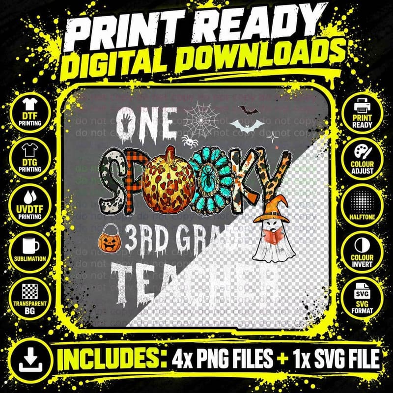 One Spooky 3rd Third Grade Teacher Witch Pumpkin Png SVG Digital Bundle