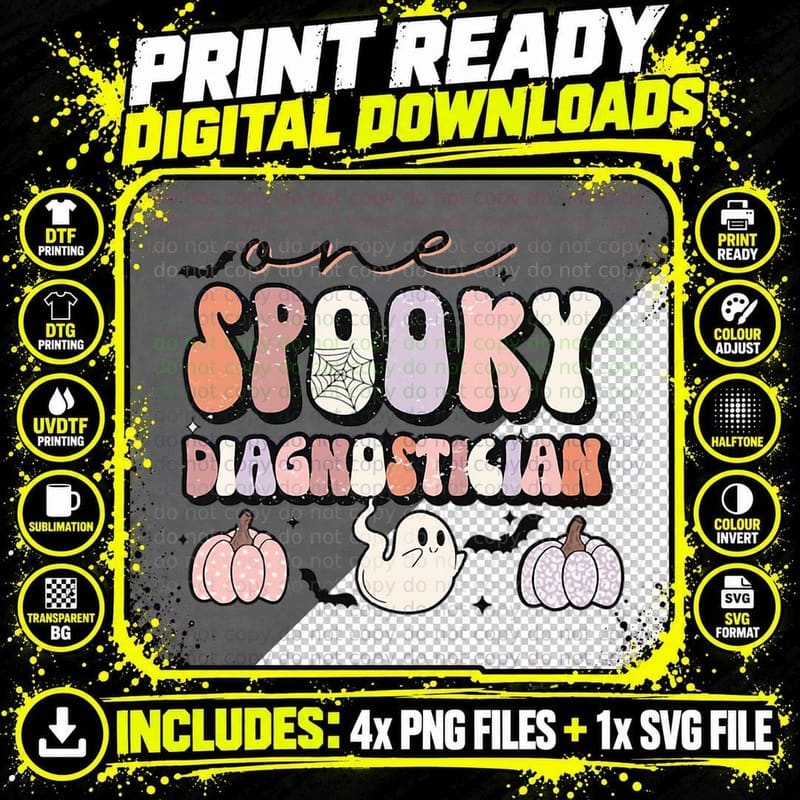 One Spooky Diagnostician Doctor Ghost Halloween Women Png SVG Digital Bundle
