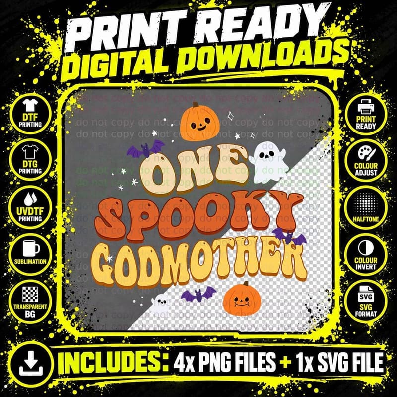 One Spooky Godmother Boo Halloween Family Matching Group Png SVG Digital Bundle