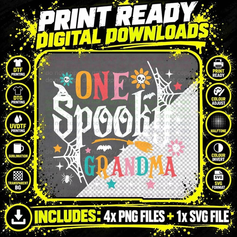 One Spooky Grandma Funny Halloween Spooky Grandma T-Shirt Png SVG Digital Bundle