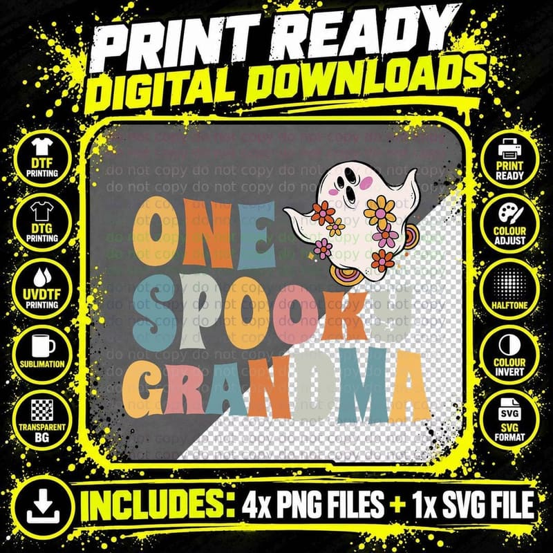 One Spooky Grandma Groovy Halloween Costume T-Shirt Png SVG Digital Bundle